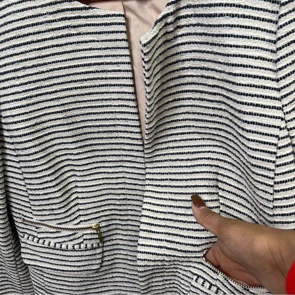 Womens Black & Light Cream Tweed Striped Crop Boxy Fit Blazer Suit Jacket Size 8 - Picture 5 of 15